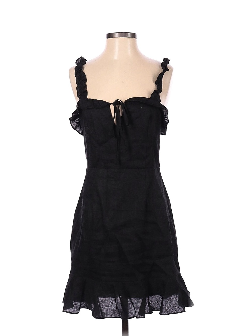 100% LINEN Black Sundress with Tie Front